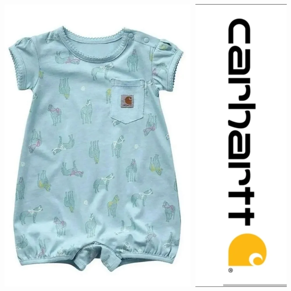 NWT Baby Carhartt Aqua Horse Print Romper ~6M